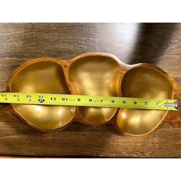 Pumpkin Serving Bowl Halloween and Fall Kitchen Decor Wood and Gold - Picture 8 of 9